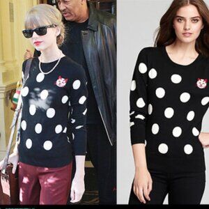 FRENCH CONNECTION Black Polka dot KITTY Knit shirt sweater *LARGE*